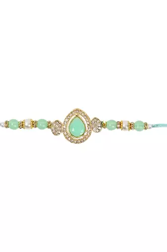 designer kundan pearl bhaiya rakhi with roli chawal for brother/bro/men with rakshabandhan card 