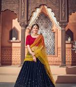 Navy Blue Semi-Stitched Lehenga Choli Set With Dupatta