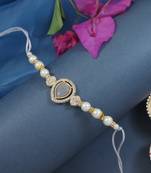 designer kundan pearl bhaiya rakhi with roli chawal for brother/bro/men with rakshabandhan card 