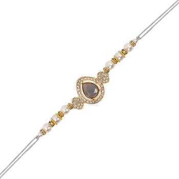 designer kundan pearl bhaiya rakhi with roli chawal for brother/bro/men with rakshabandhan card  2