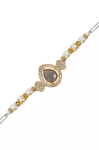 designer kundan pearl bhaiya rakhi with roli chawal for brother/bro/men with rakshabandhan card 