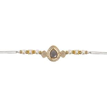 designer kundan pearl bhaiya rakhi with roli chawal for brother/bro/men with rakshabandhan card  3