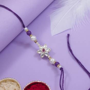 designer kundan pearl bhaiya rakhi with roli chawal & rakshabandhan card for brother/bro/bhai/men  1