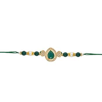 designer kundan pearl bhaiya rakhi with roli chawal for brother/bro/men with rakshabandhan card  2