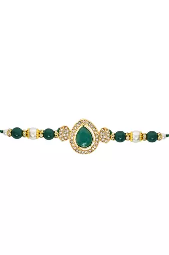 designer kundan pearl bhaiya rakhi with roli chawal for brother/bro/men with rakshabandhan card 