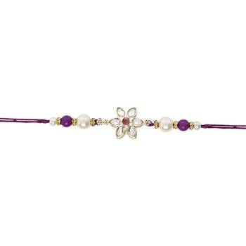 designer kundan pearl bhaiya rakhi with roli chawal & rakshabandhan card for brother/bro/bhai/men  3