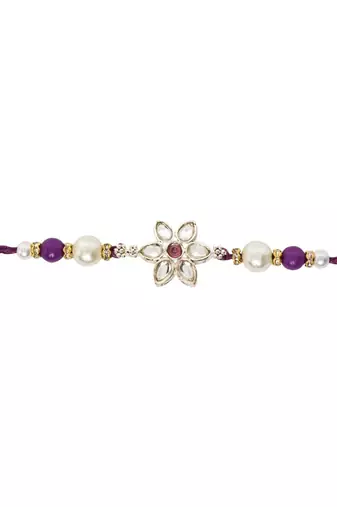designer kundan pearl bhaiya rakhi with roli chawal & rakshabandhan card for brother/bro/bhai/men 