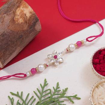 designer kundan pearl bhaiya rakhi with roli chawal & rakshabandhan card for brother/bro/bhai/men  1