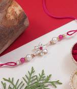 designer kundan pearl bhaiya rakhi with roli chawal & rakshabandhan card for brother/bro/bhai/men 