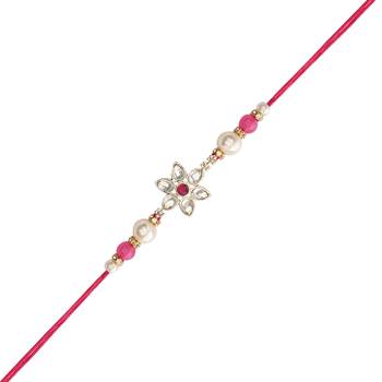 designer kundan pearl bhaiya rakhi with roli chawal & rakshabandhan card for brother/bro/bhai/men  2