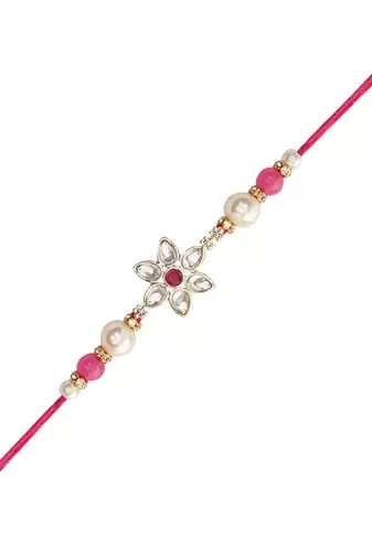 designer kundan pearl bhaiya rakhi with roli chawal & rakshabandhan card for brother/bro/bhai/men 