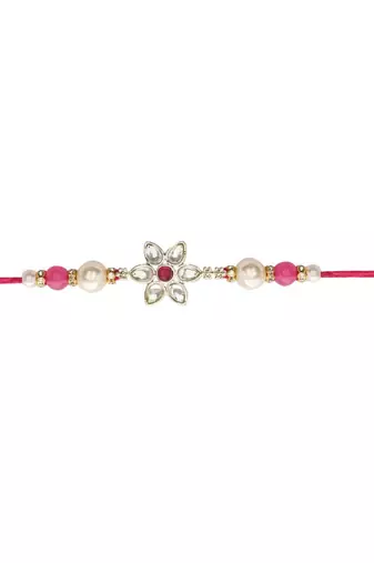 designer kundan pearl bhaiya rakhi with roli chawal & rakshabandhan card for brother/bro/bhai/men 