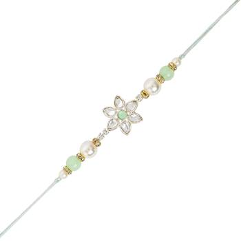 designer kundan pearl bhaiya rakhi with roli chawal & rakshabandhan card for brother/bro/bhai/men  1