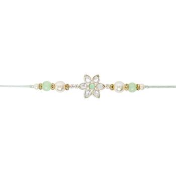 designer kundan pearl bhaiya rakhi with roli chawal & rakshabandhan card for brother/bro/bhai/men  2
