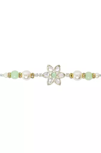 designer kundan pearl bhaiya rakhi with roli chawal & rakshabandhan card for brother/bro/bhai/men 