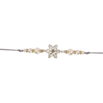 designer kundan pearl bhaiya rakhi with roli chawal & rakshabandhan card for brother/bro/bhai/men  2