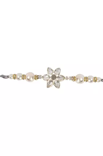 designer kundan pearl bhaiya rakhi with roli chawal & rakshabandhan card for brother/bro/bhai/men 