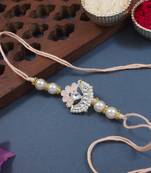 designer kundan pearl rakhi with roli chawal & rakshabandhan card for brother/bro/bhai/men 