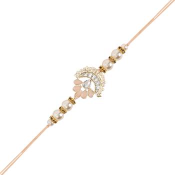 designer kundan pearl rakhi with roli chawal & rakshabandhan card for brother/bro/bhai/men  2