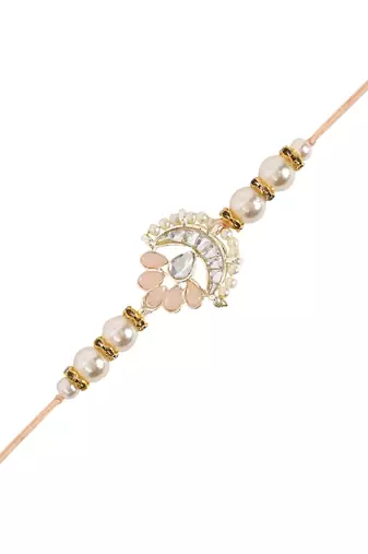 designer kundan pearl rakhi with roli chawal & rakshabandhan card for brother/bro/bhai/men 