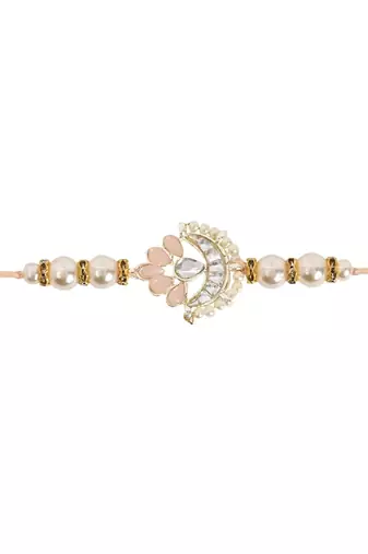 designer kundan pearl rakhi with roli chawal & rakshabandhan card for brother/bro/bhai/men 