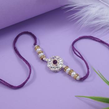 designer kundan pearl bhaiya rakhi with roli chawal & rakshabandhan card for brother/bro/bhai/men  1
