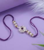 designer kundan pearl bhaiya rakhi with roli chawal & rakshabandhan card for brother/bro/bhai/men 