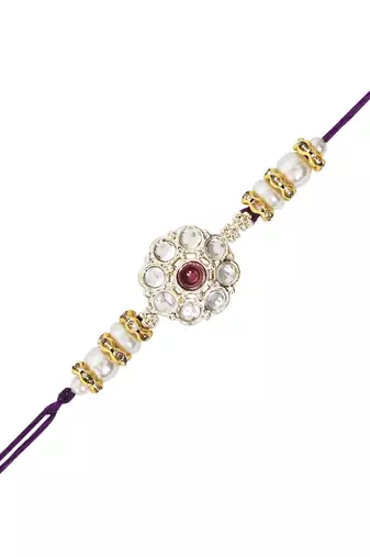 designer kundan pearl bhaiya rakhi with roli chawal & rakshabandhan card for brother/bro/bhai/men 