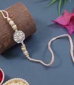 designer kundan pearl bhaiya rakhi with roli chawal & rakshabandhan card for brother/bro/bhai/men 