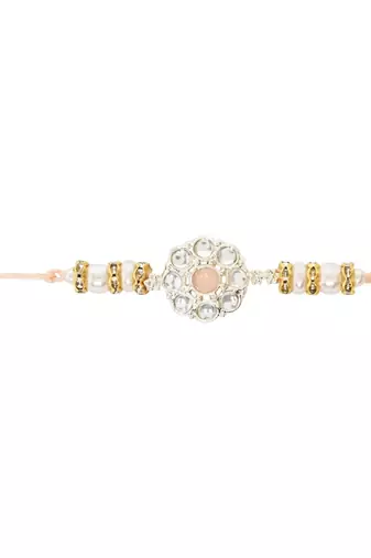 designer kundan pearl bhaiya rakhi with roli chawal & rakshabandhan card for brother/bro/bhai/men 