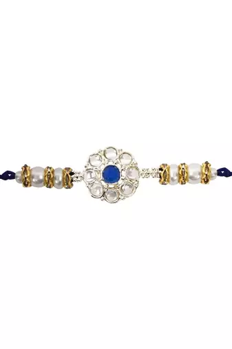 designer kundan pearl rakhi with roli chawal & rakshabandhan card for brother/bro/bhai/men 