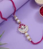 designer kundan pearl rakhi with roli chawal & rakshabandhan card for brother/bro/bhai/men 
