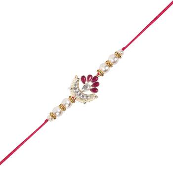 designer kundan pearl rakhi with roli chawal & rakshabandhan card for brother/bro/bhai/men  2