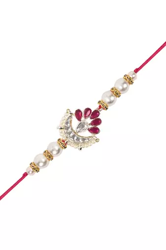 designer kundan pearl rakhi with roli chawal & rakshabandhan card for brother/bro/bhai/men 