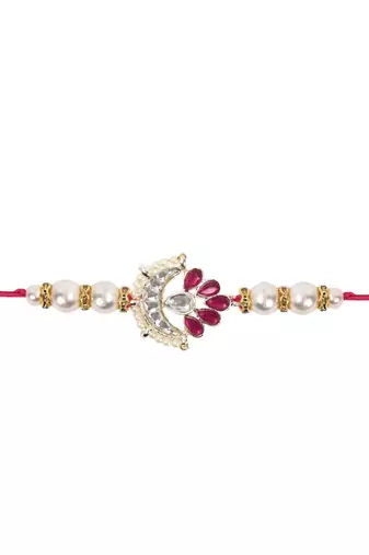 designer kundan pearl rakhi with roli chawal & rakshabandhan card for brother/bro/bhai/men 