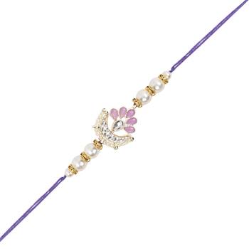 designer kundan pearl rakhi with roli chawal & rakshabandhan card for brother/bro/bhai/men  1