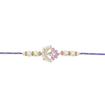 designer kundan pearl rakhi with roli chawal & rakshabandhan card for brother/bro/bhai/men  2