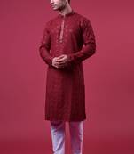 Arruga stylish white multi-tone embroidery kurta pyjama