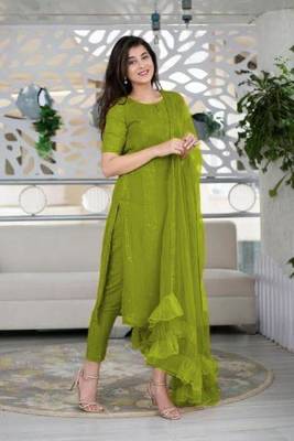 Women's Slub Reyon Top With Full Stitched Multi Sizes Straight Kurta  1