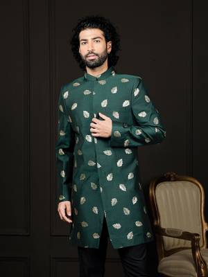 Men'S Green Viscose Sherwani Only Top 1