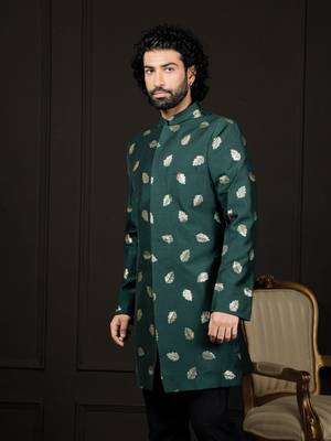 Men'S Green Viscose Sherwani Only Top 2