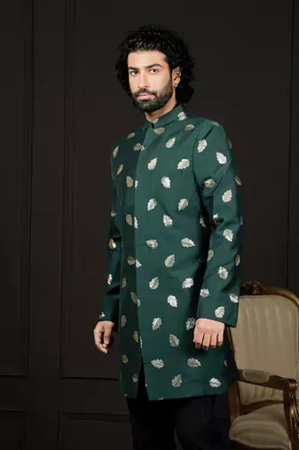 Men'S Green Viscose Sherwani Only Top
