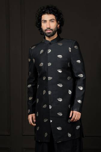 Men'S Black Viscose Sherwani Only Top