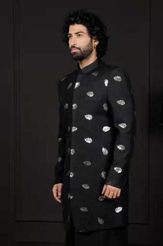 Men'S Black Viscose Sherwani Only Top