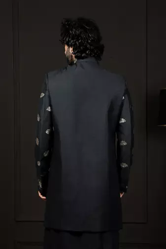 Men'S Black Viscose Sherwani Only Top