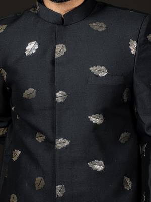 Men'S Black Viscose Sherwani Only Top 4