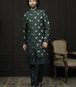 Men'S Green Viscose Sherwani Set