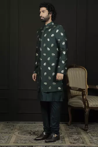 Men'S Green Viscose Sherwani Set