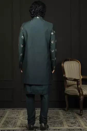 Men'S Green Viscose Sherwani Set