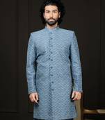Men'S Blue Cotton Blend Sherwani Only Top